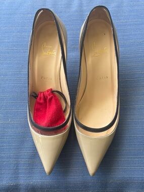 Christian Louboutin Paulina 70 Nude  Patent Pointed-Toe Pumps